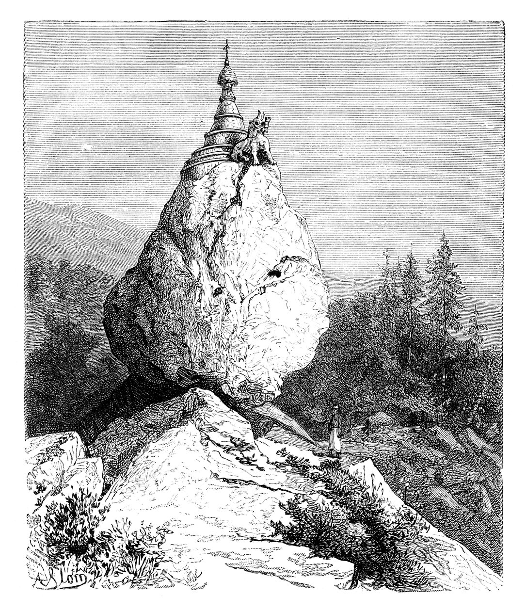Pagoda na szczycie głazu, 1895 autorstwa Unbekannt