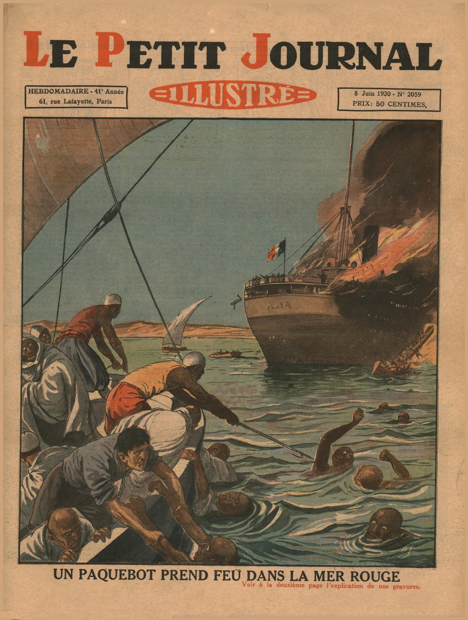 Statek zapala się na Morzu Czerwonym, 1930. autorstwa Unbekannt