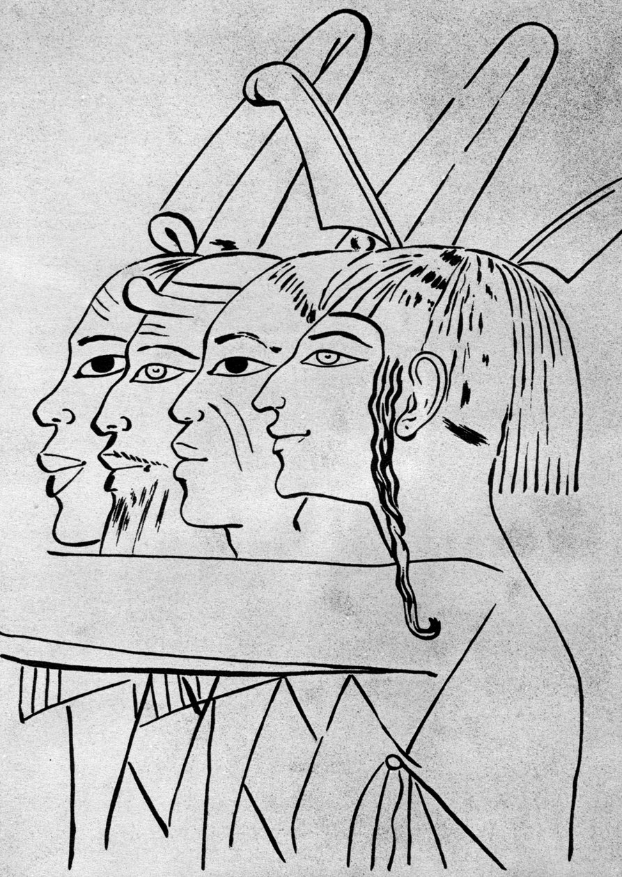 Szkic afrykańskich i azjatyckich mężczyzn z grobu króla Setiego I, Teby, Egipt, 1936 autorstwa Unbekannt