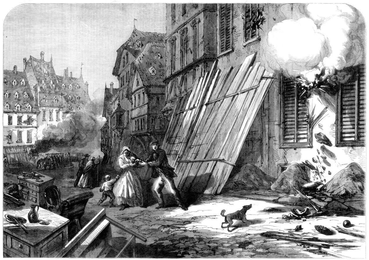 Ulica w Strasburgu podczas oblężenia i bombardowania, wojna francusko-pruska, 1870 autorstwa Unbekannt