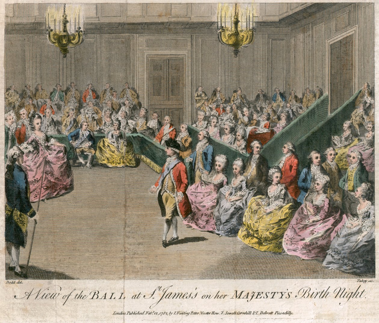 „Widok na bal u św. Jakuba w noc urodzin Jej Królewskiej Mości”, 1782 r autorstwa Unbekannt