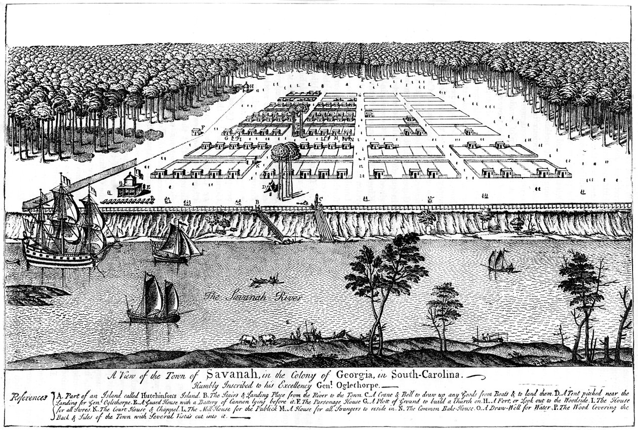 Widok miasta Savannah, w kolonii Georgia, Karolina Południowa, 1741, ok. 1880 autorstwa Unbekannt