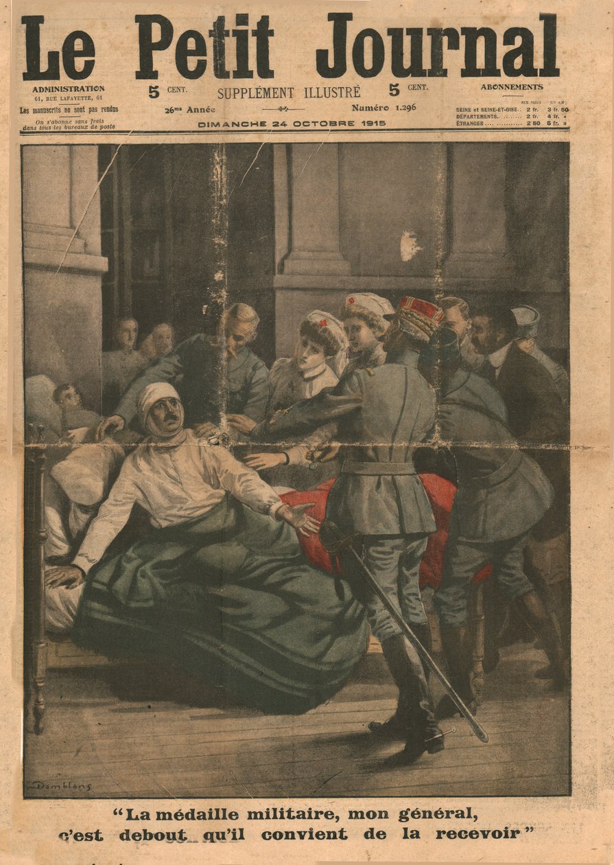 Ranny mężczyzna próbuje wstać, by odebrać swój medal, 1915. autorstwa Unbekannt