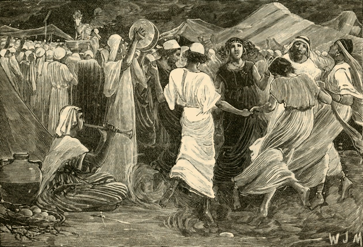 Aaron i Izraelici czczący cielę, 1890. autorstwa Unbekannt
