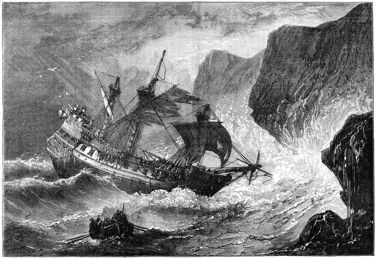 Admirał Somers kieruje swój statek na brzeg, Bermudy, 1609 c1880 autorstwa Unbekannt