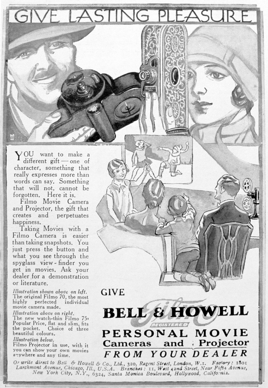 Reklama osobistych kamer filmowych i projektorów Bell & Howell, lata 20. autorstwa Unbekannt