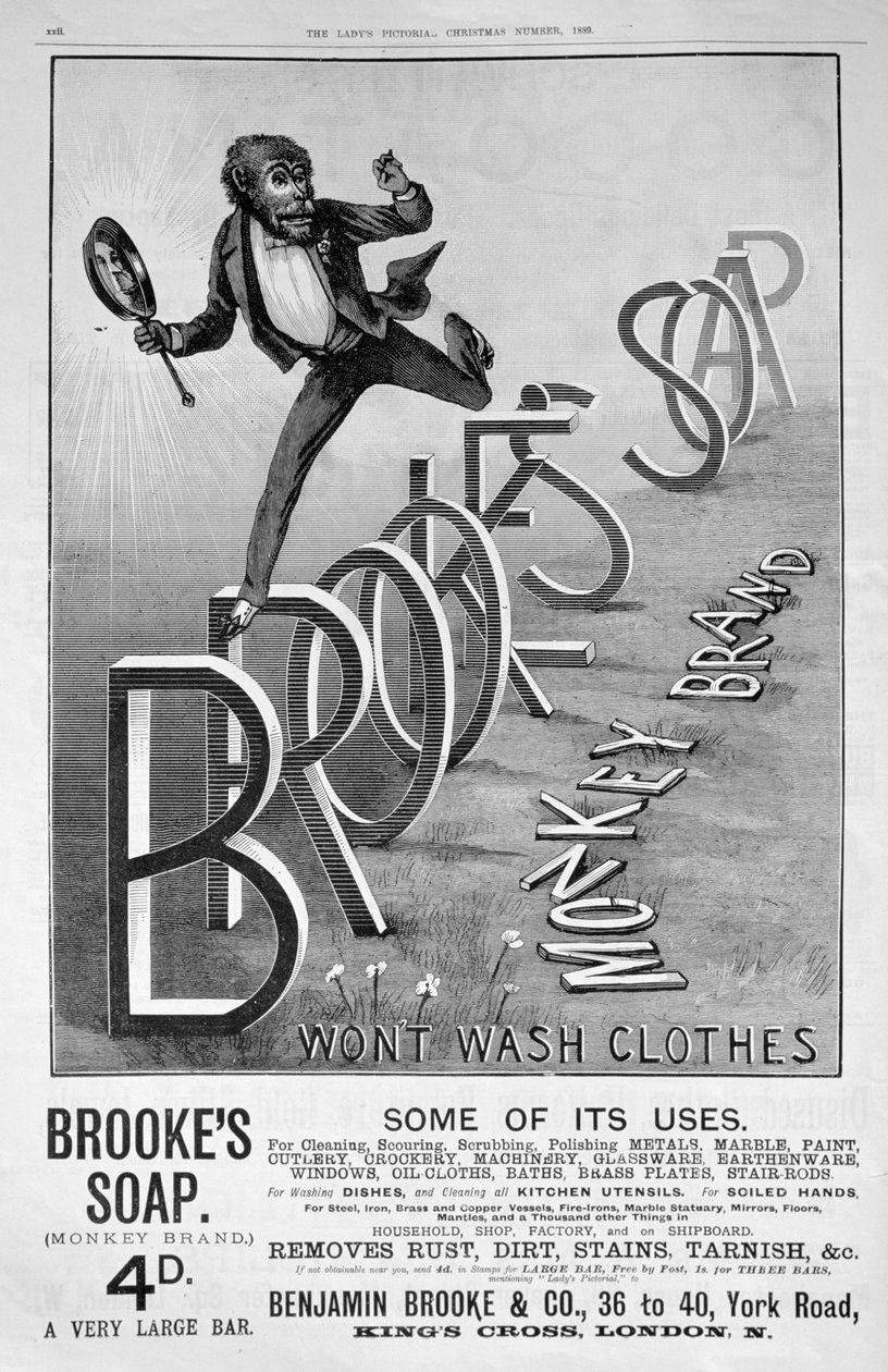 Reklama mydła Brookes Monkey Brand, 1889 autorstwa Unbekannt