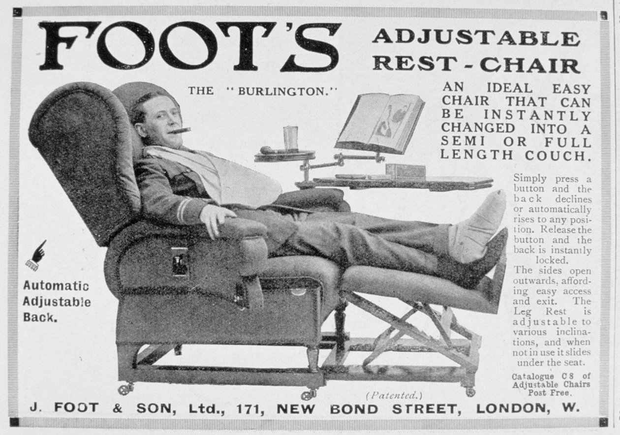 Reklama regulowanego fotela Foots Burlington, 1916 r. autorstwa Unbekannt