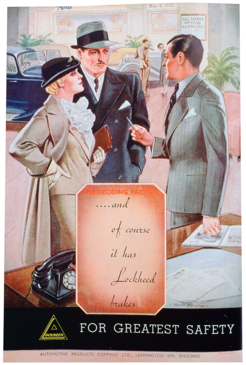 Reklama hamulców samochodowych Lockheed firmy Automotive Products of Leamington Spa, 1937 autorstwa Unbekannt