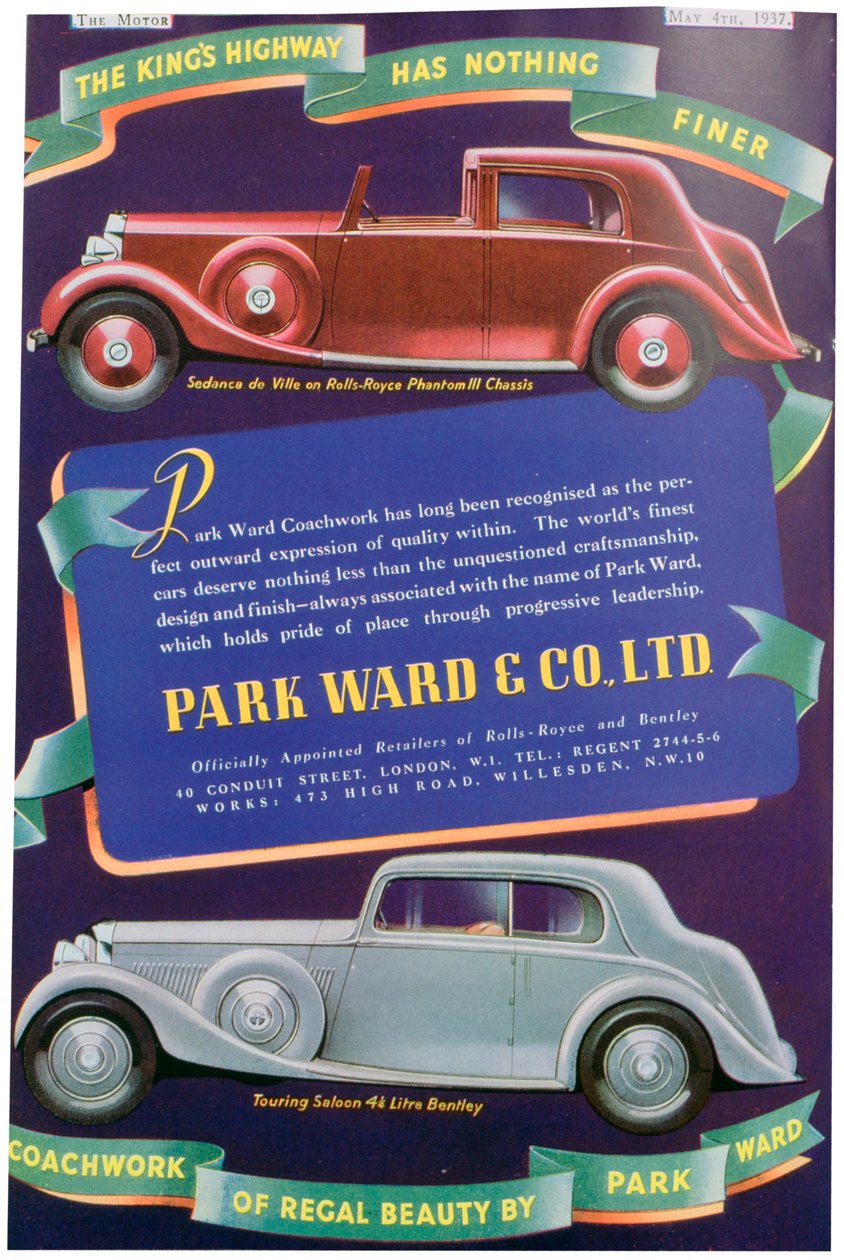 Ogłoszenie o nadwoziu Park Ward and Co, 1937 autorstwa Unbekannt