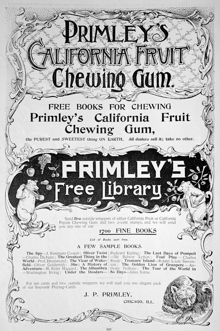 Ogłoszenie gumy do żucia Primleys California Fruit, 1894 autorstwa Unbekannt