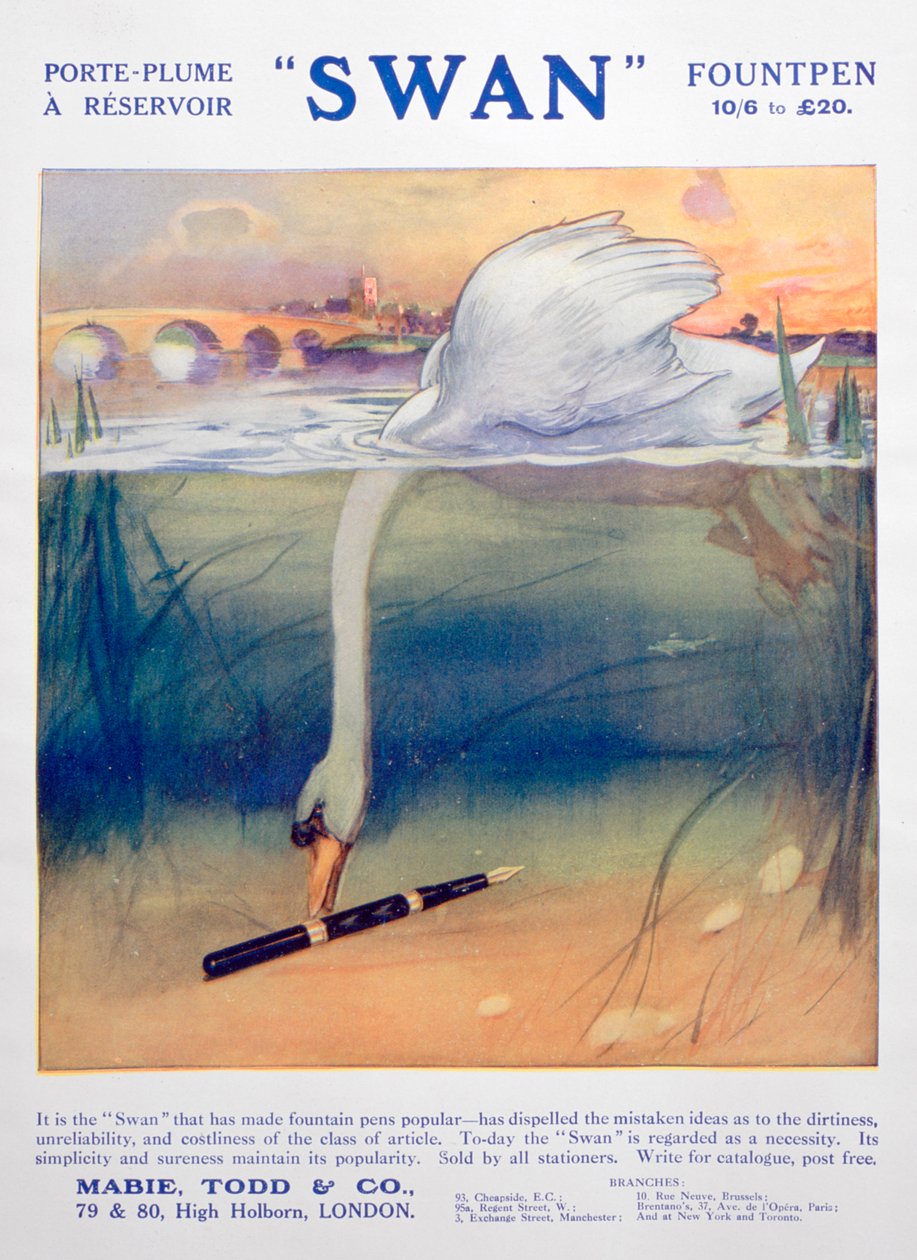 Ogłoszenie pióra wiecznego Swan, c1906 autorstwa Unbekannt