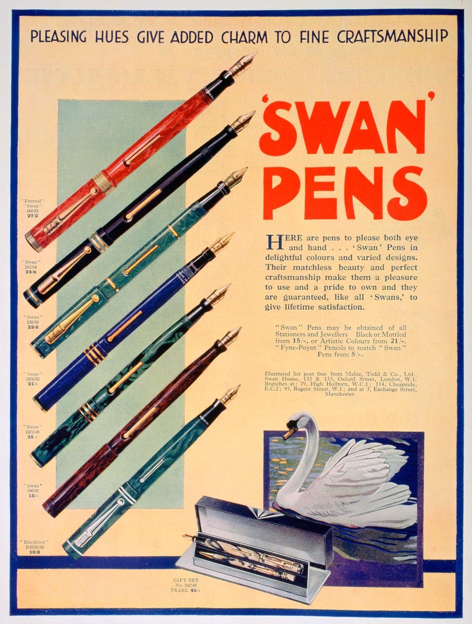 Ogłoszenie o długopisach Swan, 1931 autorstwa Unbekannt