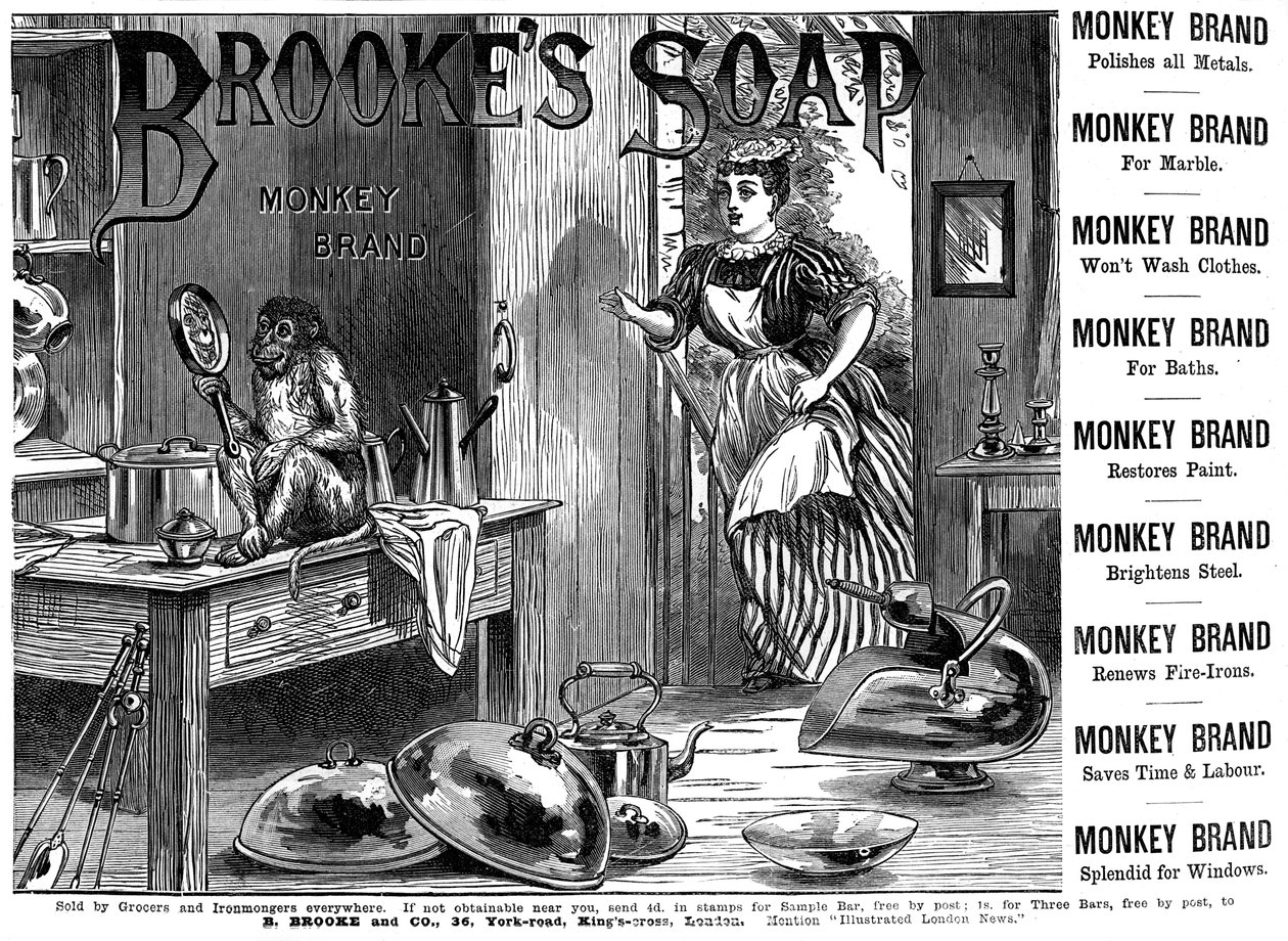Reklama mydła marki Brookes Monkey, 1887 r. autorstwa Unbekannt
