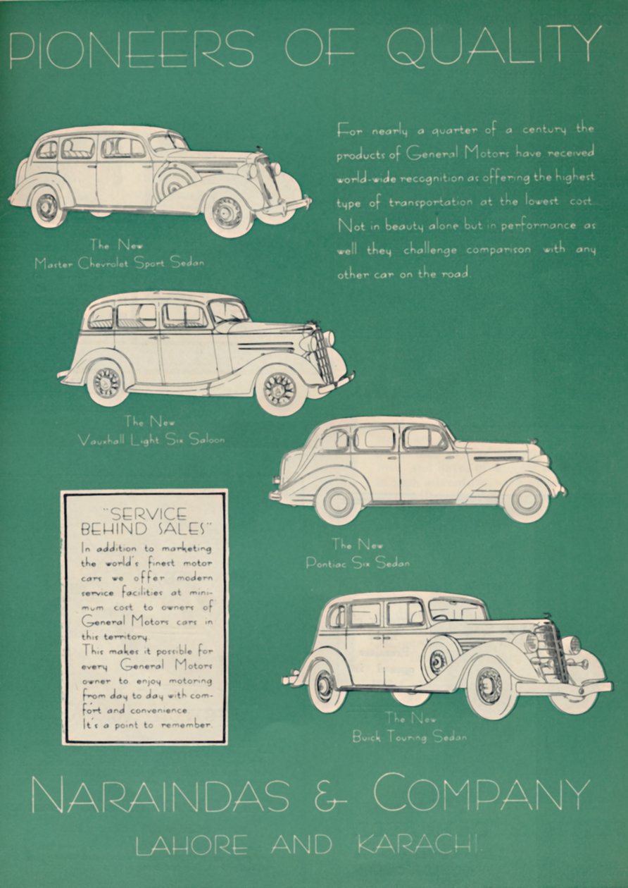 Reklama firmy Naraindas & Company, dostawcy samochodów osobowych, 1936. autorstwa Unbekannt