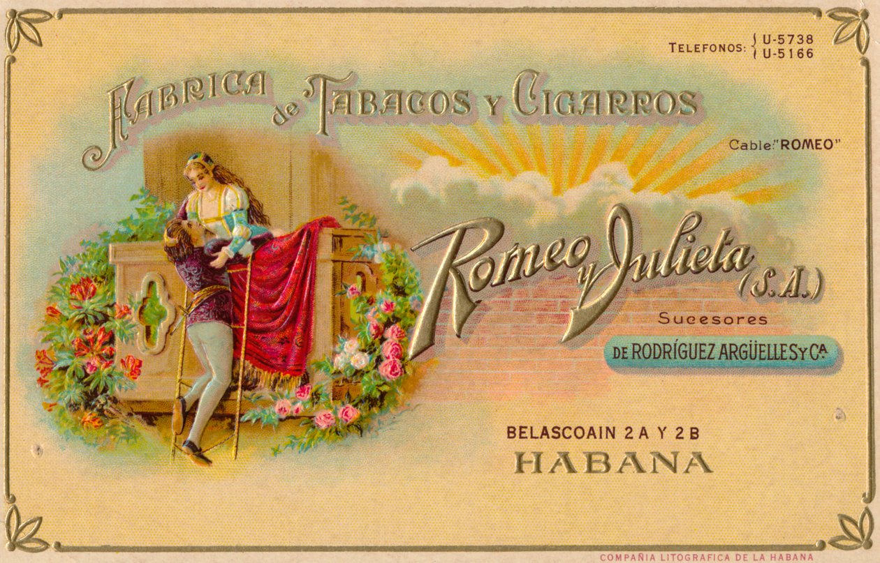 Reklama cygar Romeo y Julieta, ok. 1900 autorstwa Unbekannt
