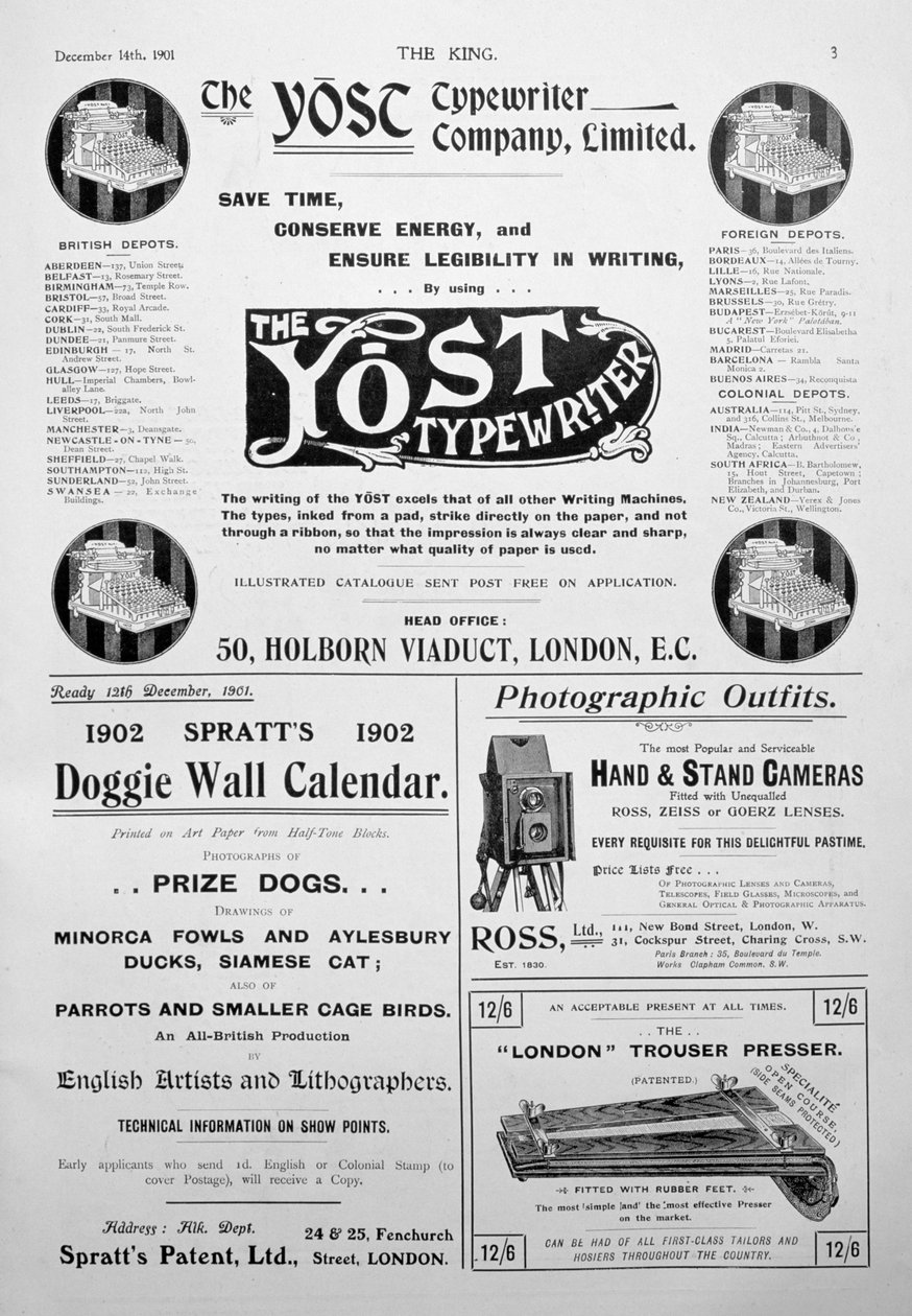 Strona reklamowa z magazynu King, 14 grudnia 1901 autorstwa Unbekannt