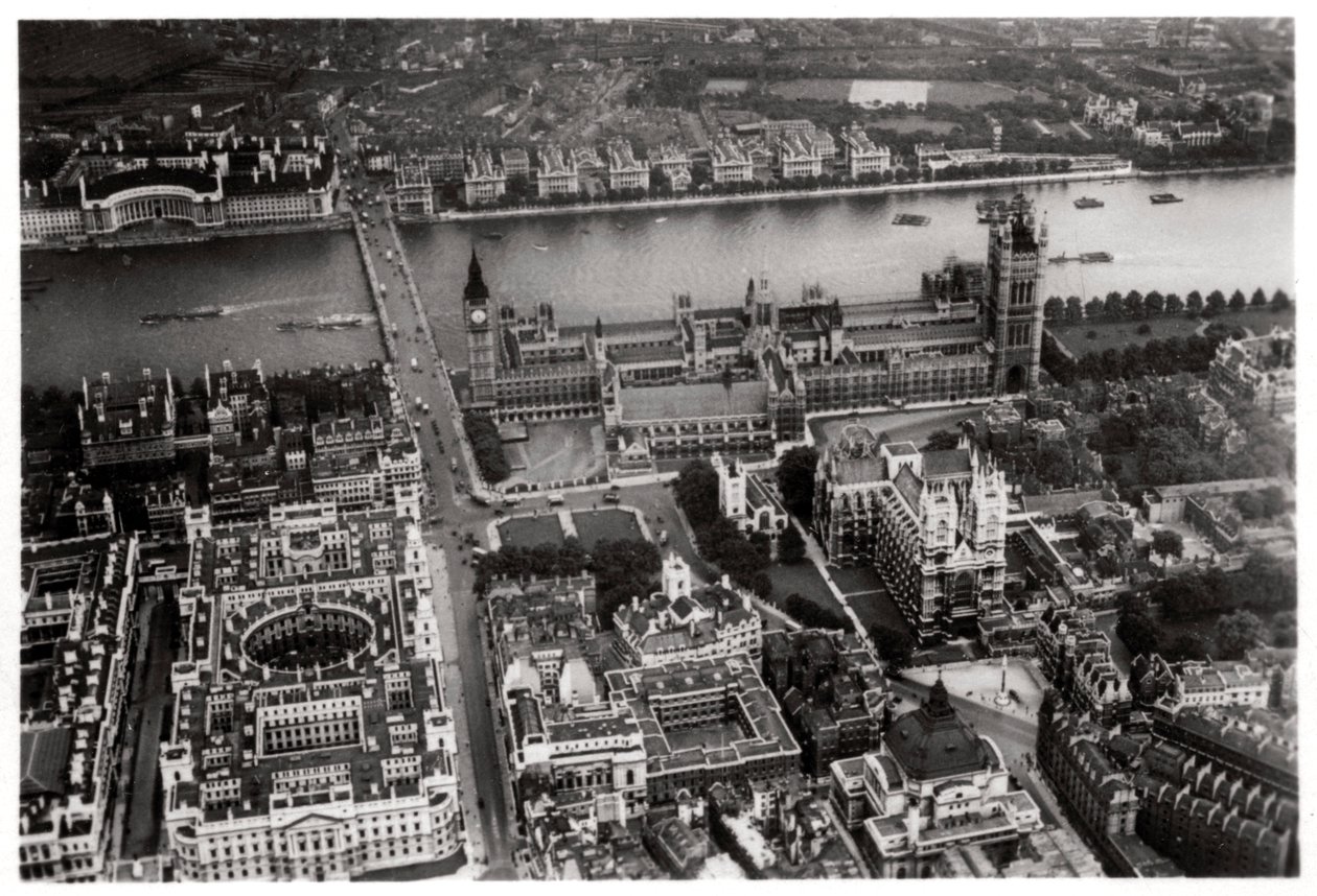 Widok z lotu ptaka na Westminster w Londynie z Zeppelina, 1931 1933 autorstwa Unbekannt