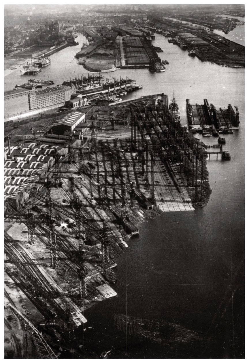 Widok z lotu ptaka stoczni Bremer Vulkan, Brema, Niemcy, z Zeppelina, c1931 1933 autorstwa Unbekannt