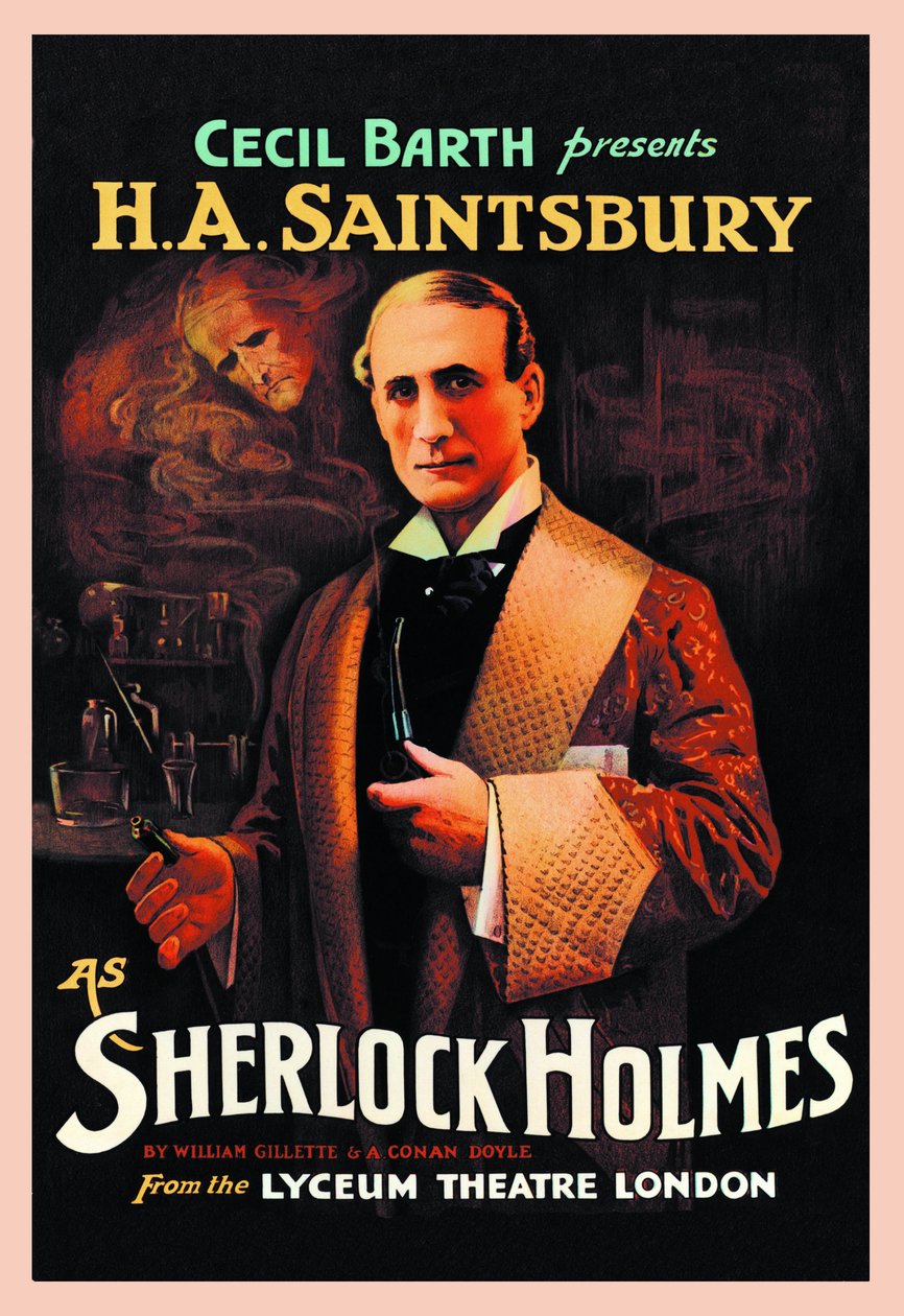 Affiche de la piece de theatre de "Sherlock Holmes" Williama Hookera Gillette