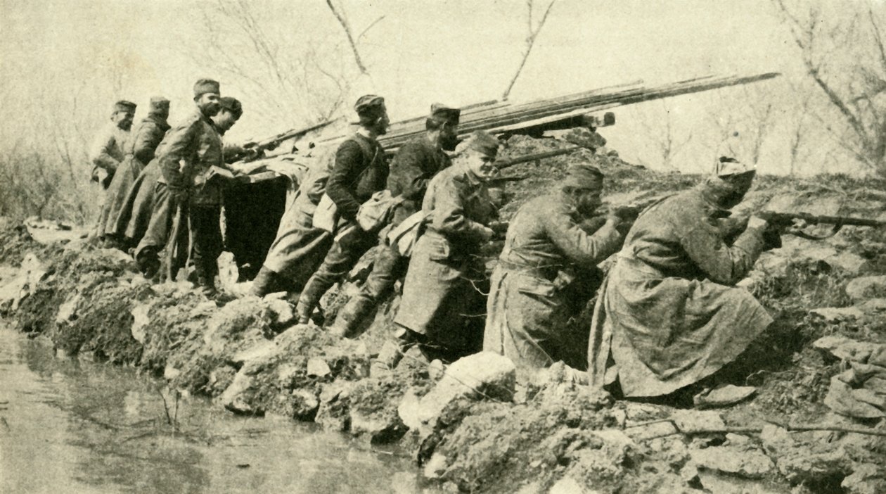 Po deszczach: piechota serbska... podczas powodzi, I wojna światowa, ok. 1915, ok. 1920. autorstwa Unbekannt