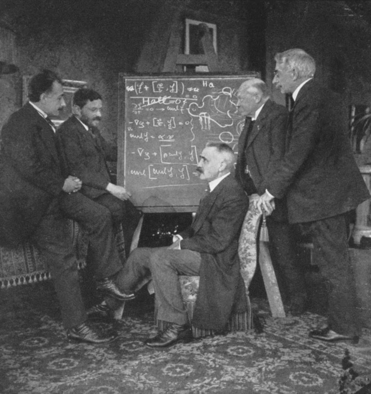 Albert Einstein i inni fizycy w domu Paula Ehrenfests, Leyden, Holandia autorstwa Unbekannt