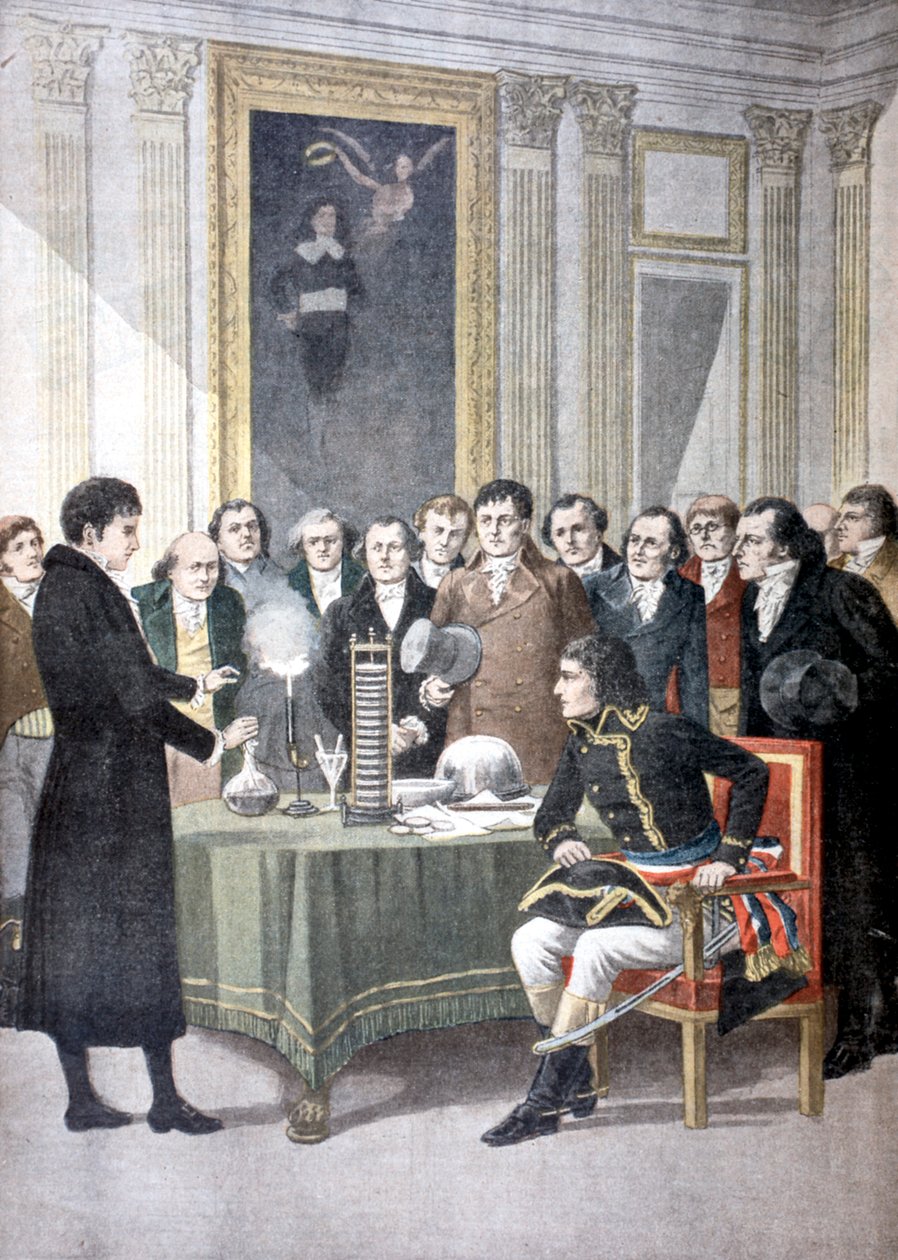 Alessandro Volta, demonstrujący swoją baterię palową Napoleonowi, ok. 1800 r. 1901 autorstwa Unbekannt