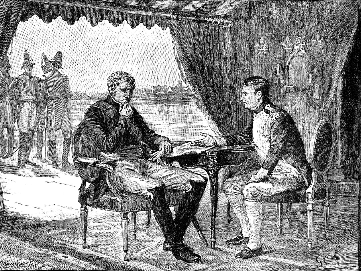 Aleksander I Rosja i Napoleon I Bonaparte z Francji w Tilsit, 1807 c1880 autorstwa Unbekannt