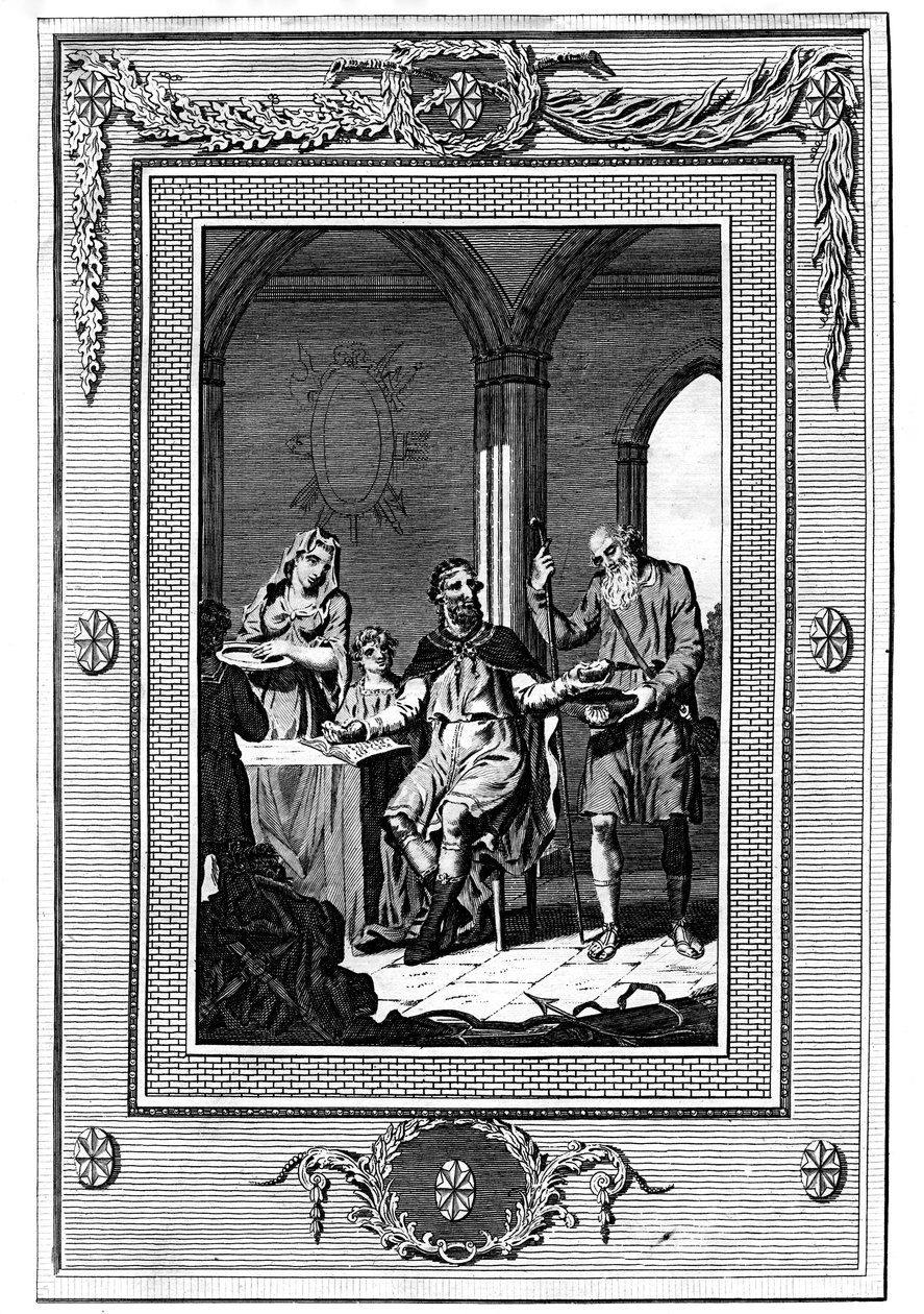 Alfred Wielki dzielący swój chleb z biednym pielgrzymem, IX wiek, 1772 autorstwa Unbekannt