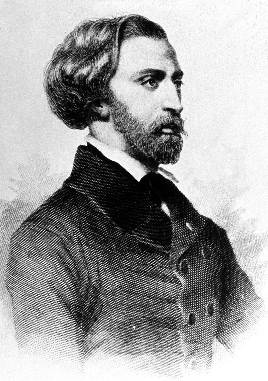 Alfred de Musset (1810-1857) francuski poeta i pisarz, rycina, ok. 1930 r. 1854 autorstwa Unbekannt