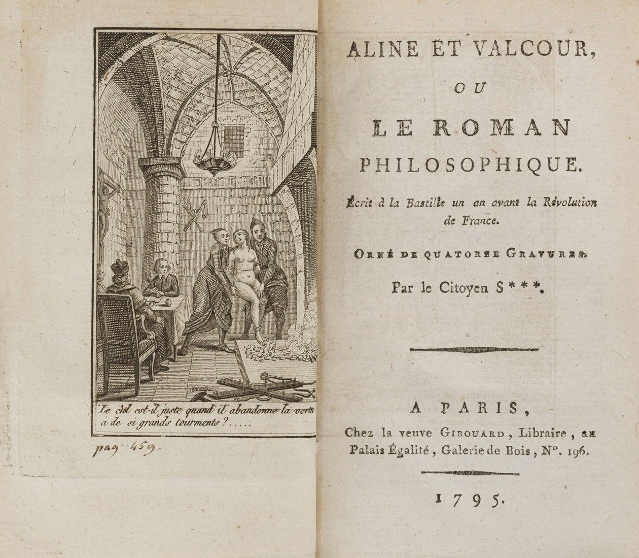 Aline i Valcour lub Filozoficzny Rzymianin markiza de Sade, 1795. autorstwa Unbekannt