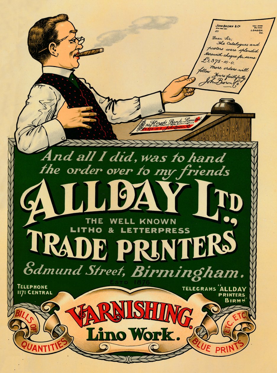 Allday Ltd., Reklama Trade Printers, 1910 autorstwa Unbekannt