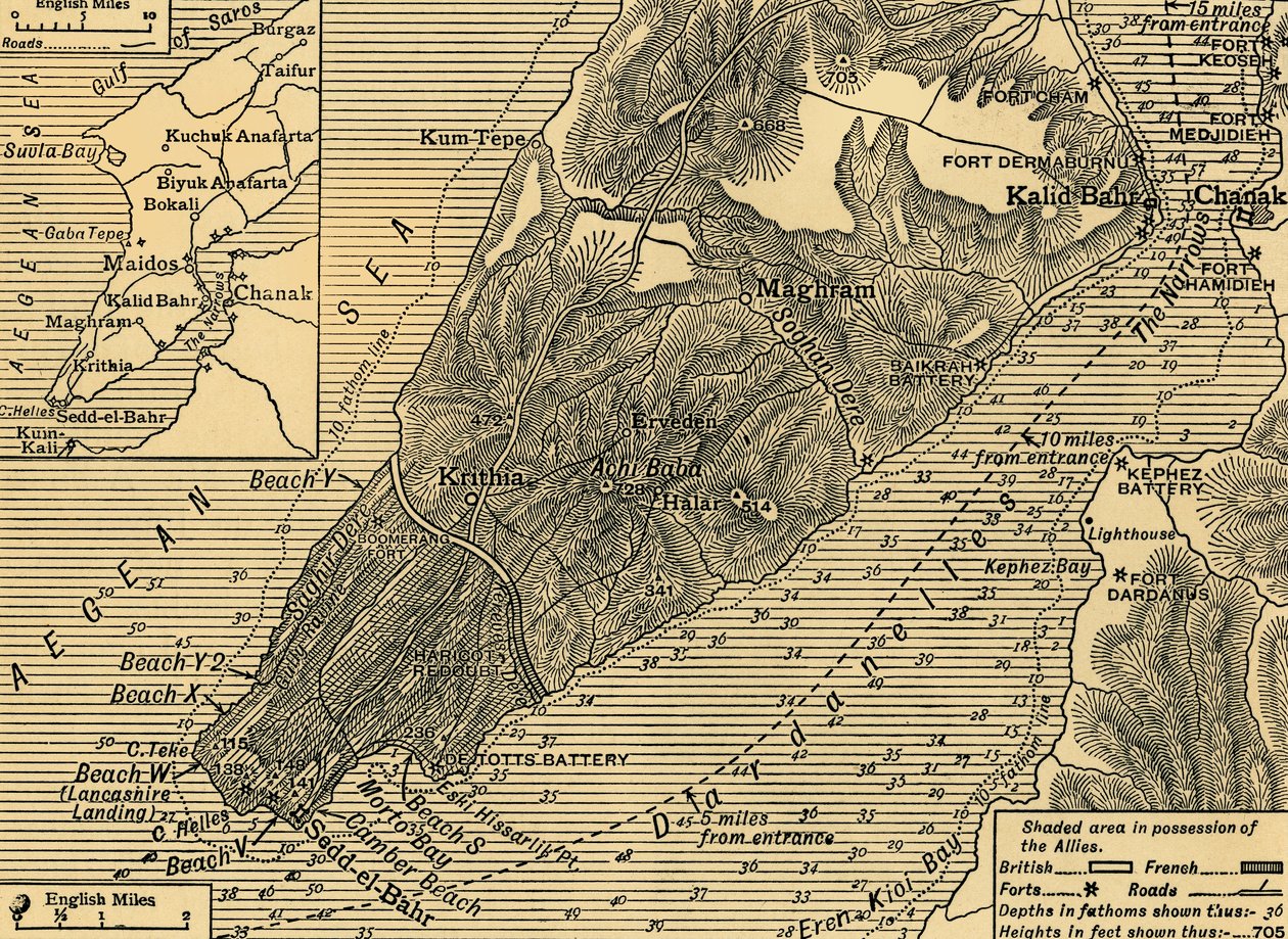 Pozycje alianckie na półwyspie Gallipoli w Turcji, I wojna światowa, lipiec 1915, c1920. autorstwa Unbekannt