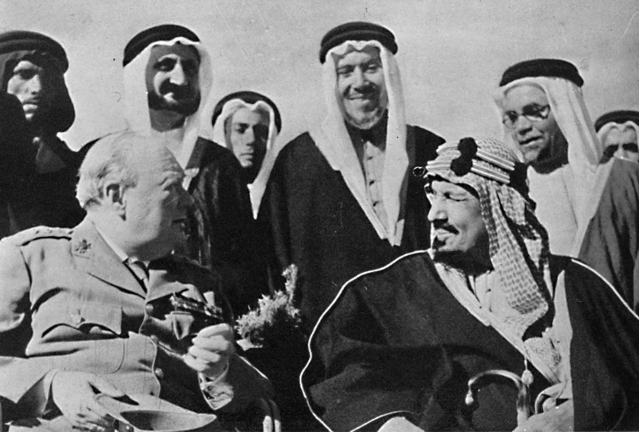 Wśród innych władców Bliskiego Wschodu, król Ibn Saud z Arabii Saudyjskiej, 1945 autorstwa Unbekannt