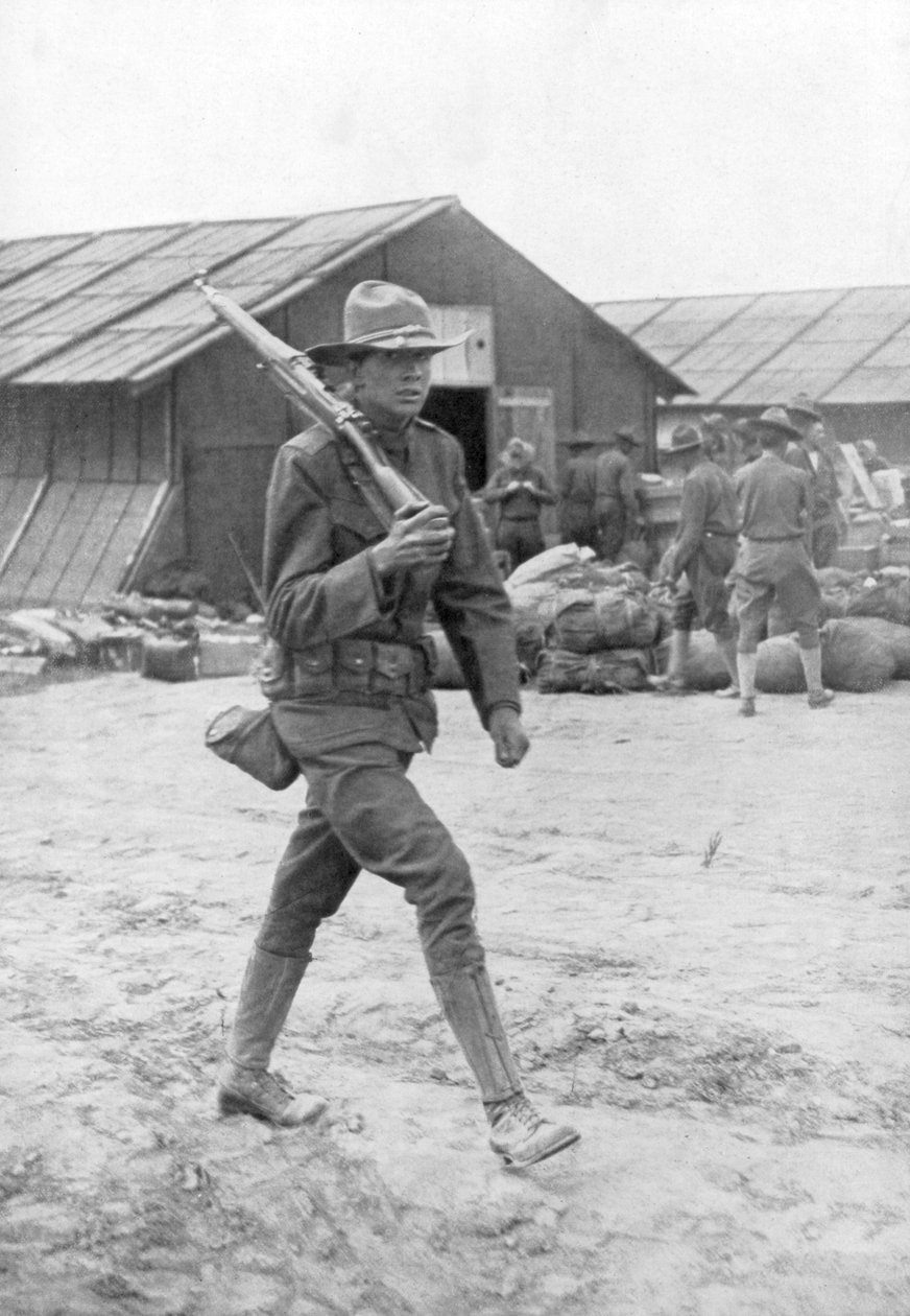 Amerykański żołnierz na warcie, Saint Nazaire, Francja, c1917 autorstwa Unbekannt