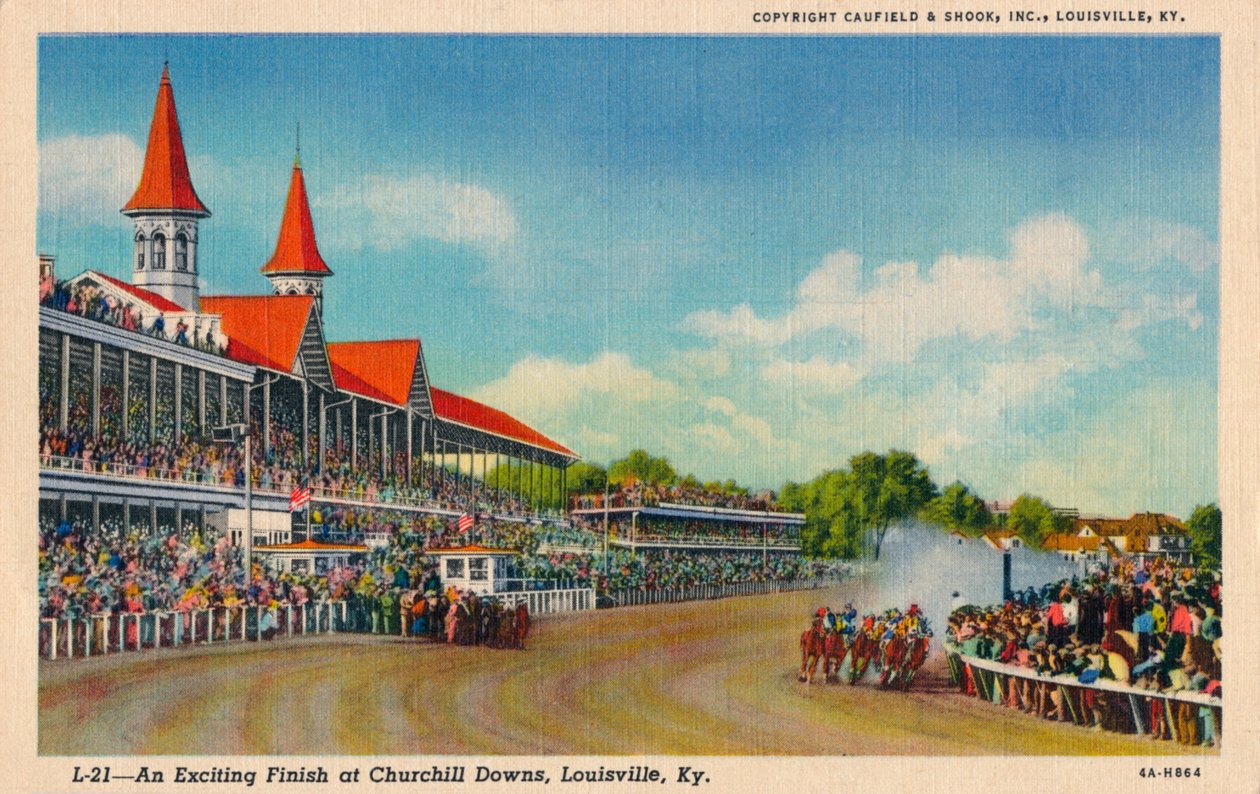 Ekscytujące wykończenie w Churchill Downs, Louisville, Ky, c1940 autorstwa Unbekannt