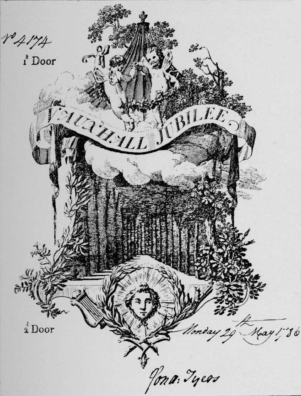 Bilet wstępu do Ogrodów Vauxhall, 1786, 1912 autorstwa Unbekannt