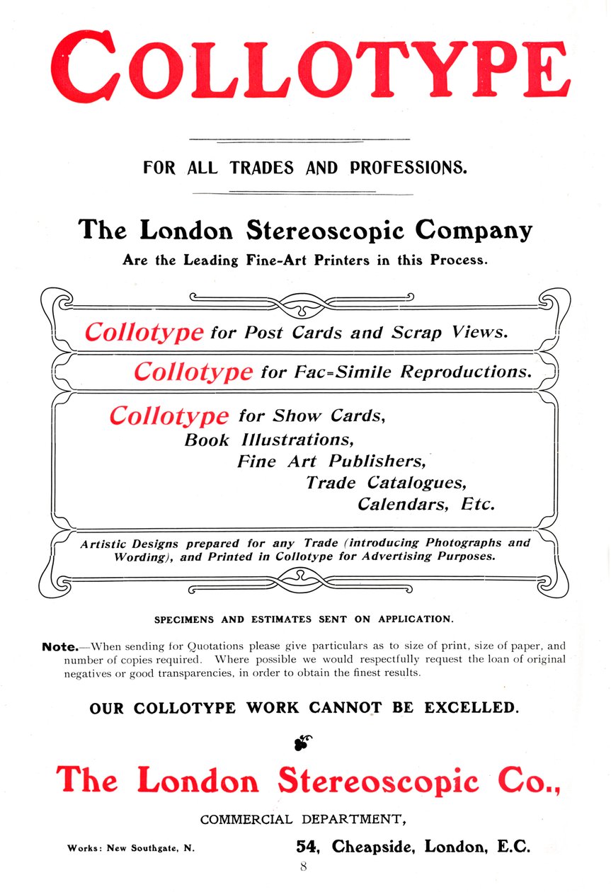 Reklama procesu Collotype oferowana przez The London Stereoscopic Company, 1903 autorstwa Unbekannt