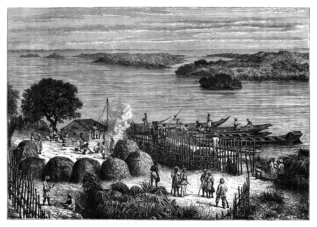 Obozowisko nad rzeką Kongo, Afryka, ok. 1890 r. autorstwa Unbekannt