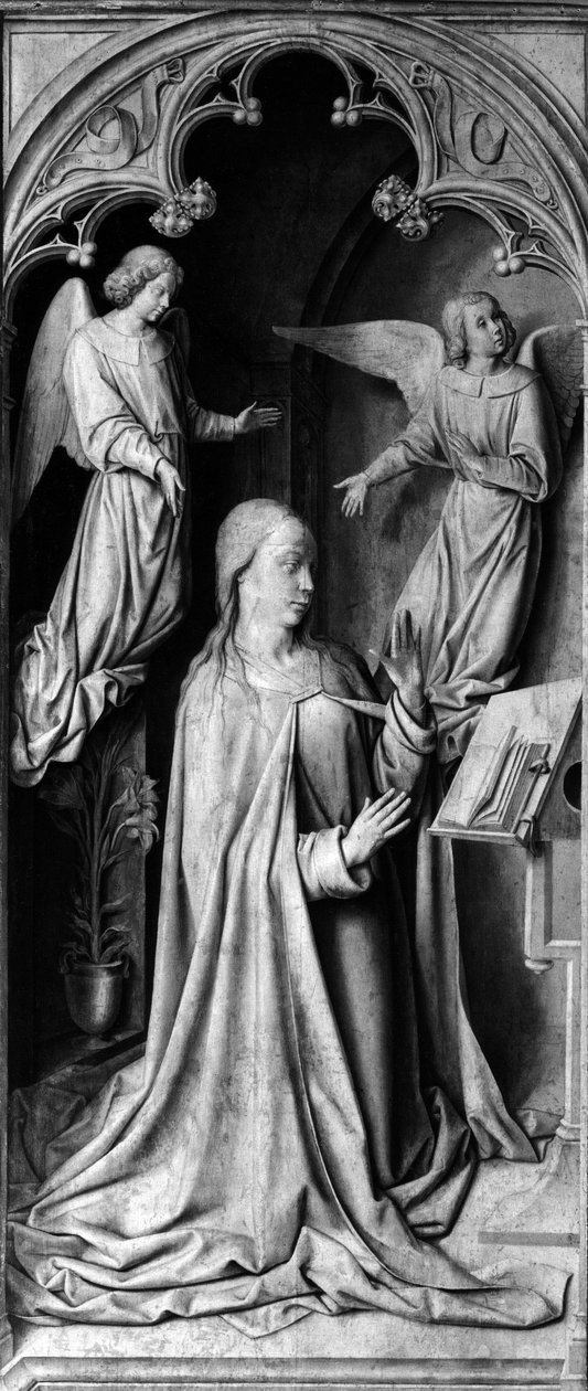 Zwiastowanie Rewers trypsyny, lewa część. Obraz Mistrza z Moulins lub Jean Hey (1450-1505) XV wiek. Katedra Notre Dame, Moulins (Allier) autorstwa Unbekannt