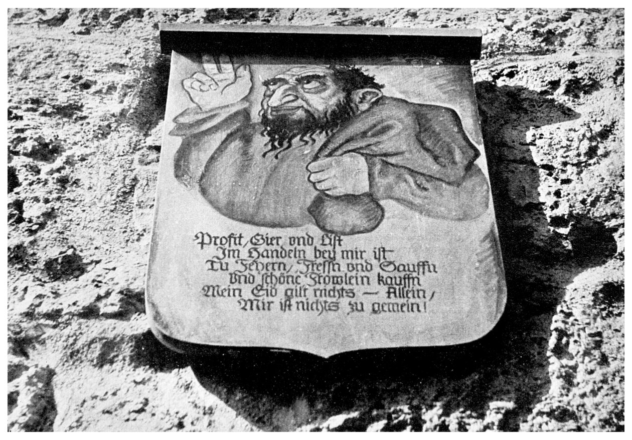 Antysemityzm: średniowieczny napis na murze miejskim, Rothenburg, Niemcy, 1956 autorstwa Unbekannt