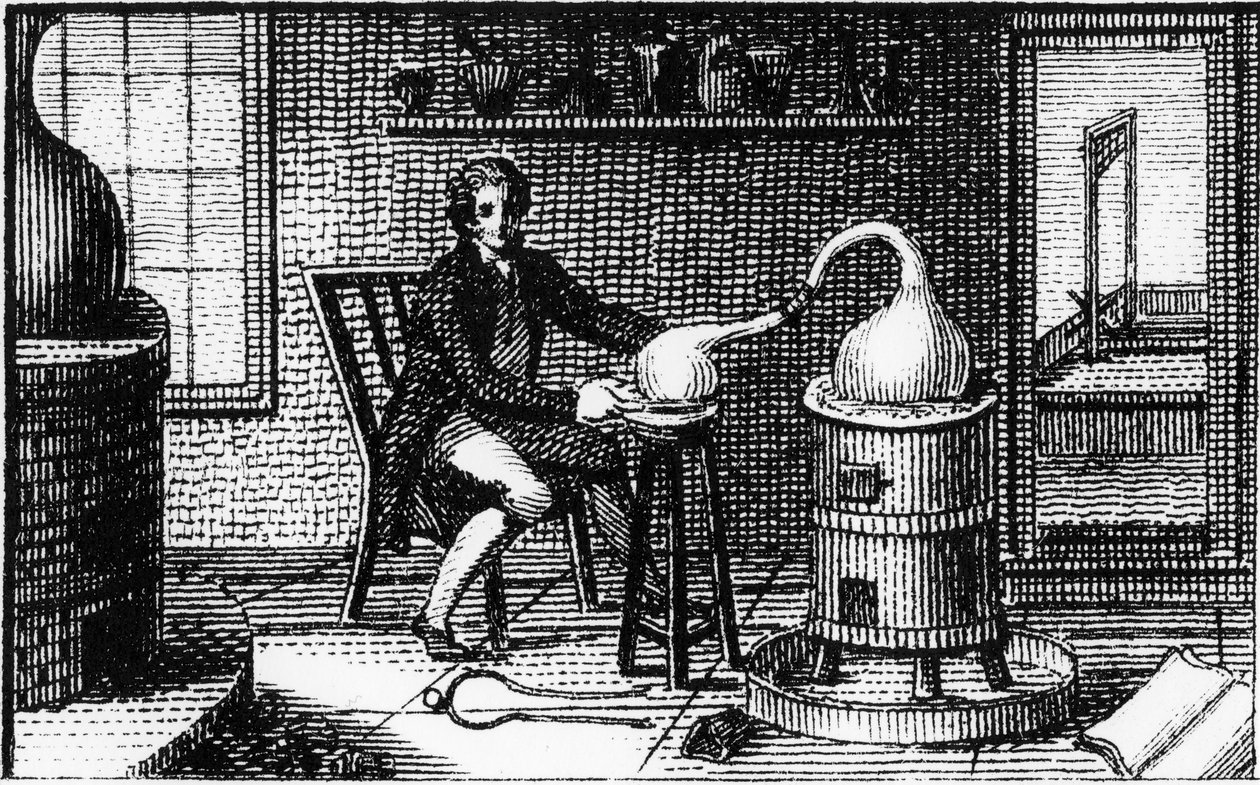 Antoine Laurent Lavoisier, XVIII-wieczny francuski chemik, w swoim laboratorium, 1814 autorstwa Unbekannt