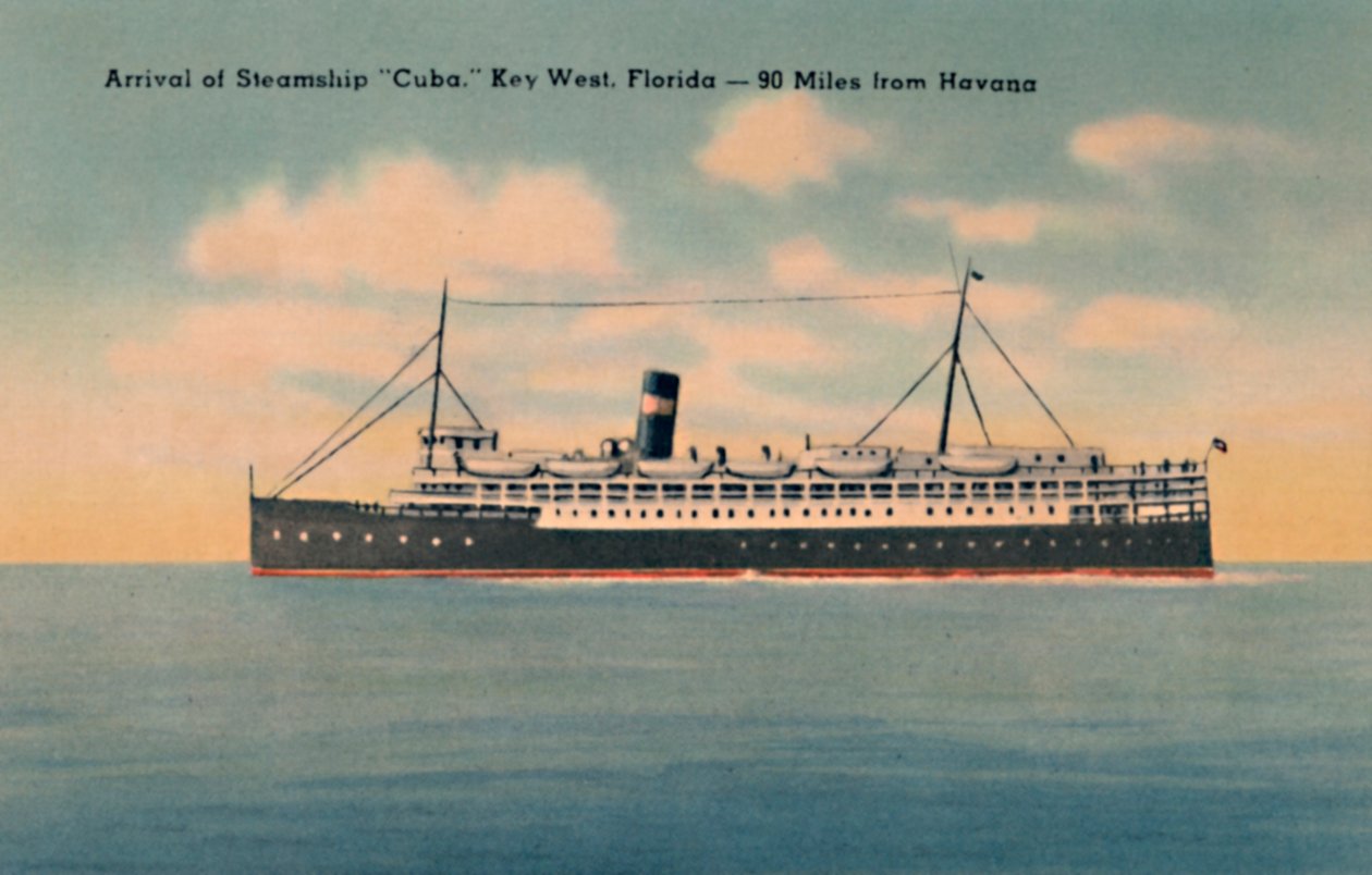 Przybycie parowca Kuba. Key West, Floryda – 90 mil od Hawany, c1940 autorstwa Unbekannt