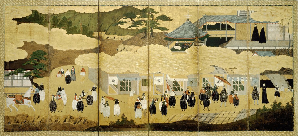 Przybycie portugalskiego statku. Ekran Nanban, ca. 1600 autorstwa Unbekannt