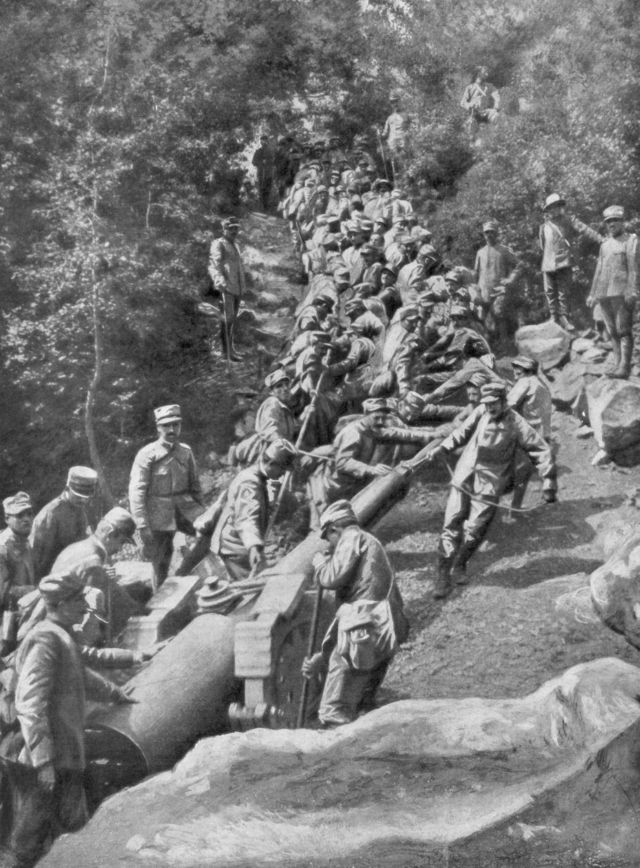 Działo artyleryjskie ciągnięte przez 600 żołnierzy, druga bitwa pod Isonzo, I wojna światowa, 1915 autorstwa Unbekannt