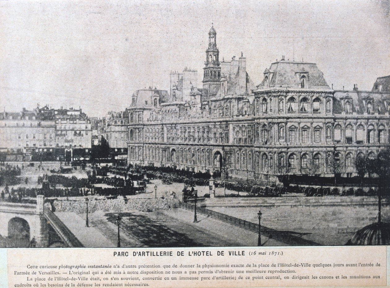 Pociski artyleryjskie ustawione w szeregu przed Hotel de Ville, Paryż, 16 maja 1871 r. autorstwa Unbekannt