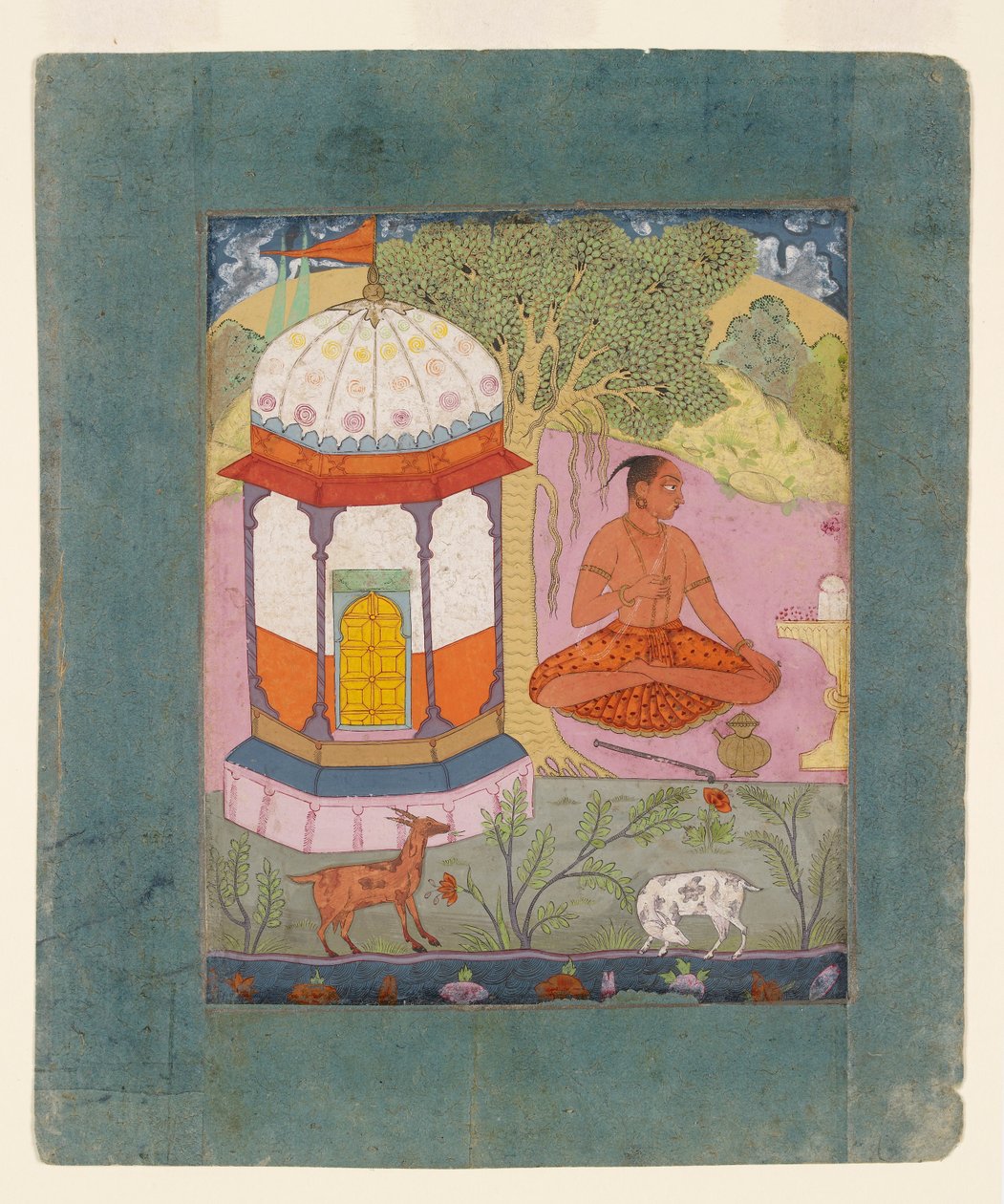 Ascetyczny w pejzażu, ilustrujący tryb muzyczny Bangali Ragini, c1675 autorstwa Unbekannt