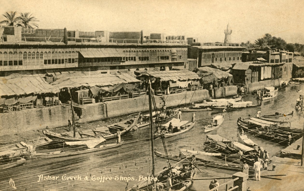 Ashar Creek i kawiarnie, Basra, c1918-c1939. autorstwa Unbekannt