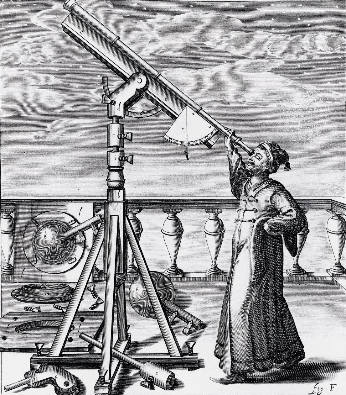 Teleskop astronomiczny z obserwatorem autorstwa Unbekannt
