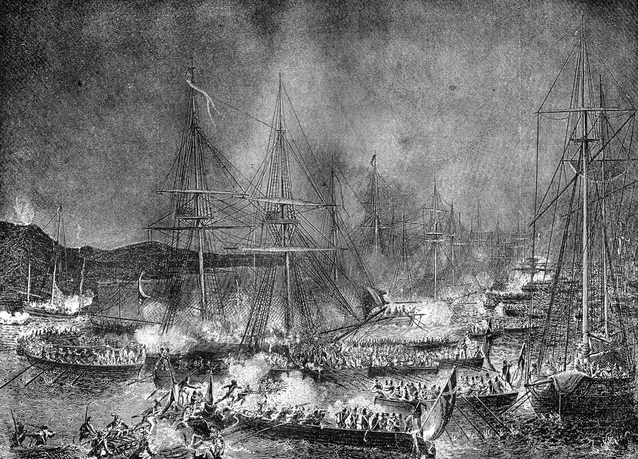 Atak na francuską flotyllę inwazyjną w Boulogne, Francja, 15-16 sierpnia 1801 1882-1884 autorstwa Unbekannt